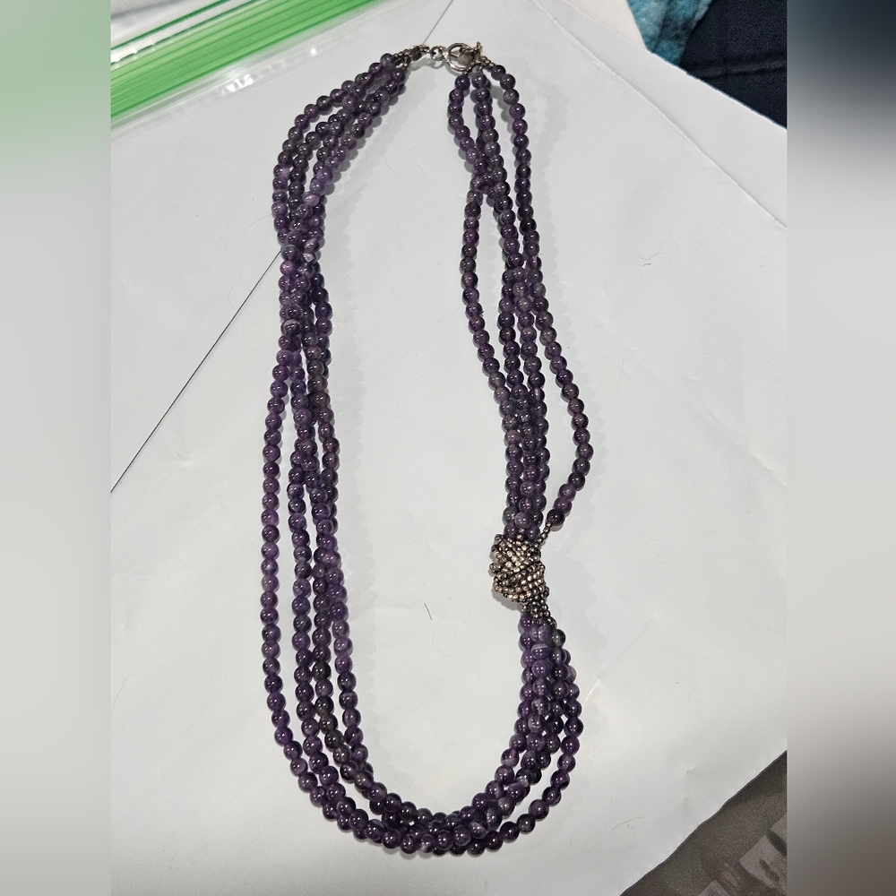Amethyst Necklace W/ Silver Knot